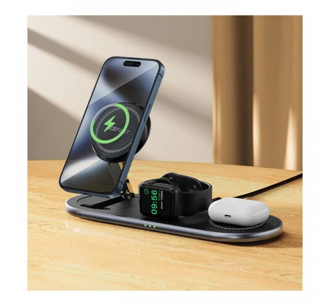 Зарядний пристрій Acefast Wireless QI 3in1 15W E19 Qi2 (6974316283096)