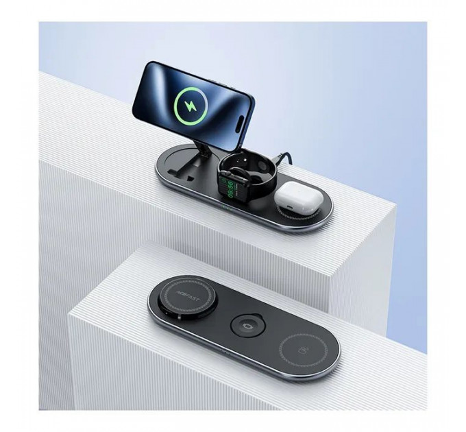 Зарядний пристрій Acefast Wireless QI 3in1 15W E19 Qi2 (6974316283096)