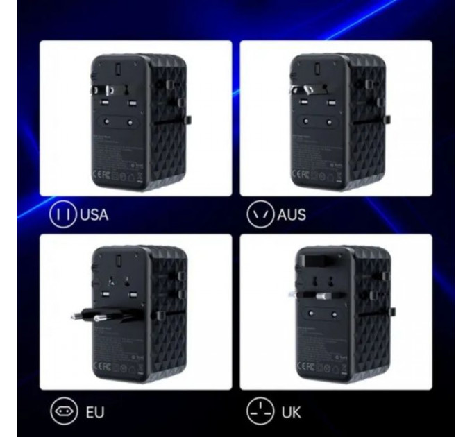 Зарядний пристрій Choetech 4xUSB 100W PD (2хUSB-C+2хUSB-A) сharger diamond model black (PD6028-BK)