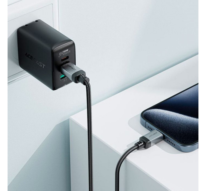 Дата кабеля USB-C to USB-C 1.2m 3A алюминиевый Alloy C20-03 Black Acefast (6974316283775)