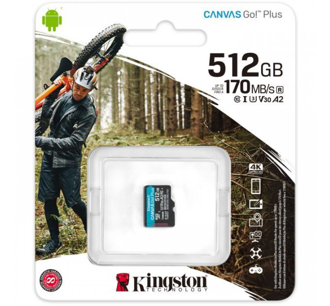 Карта пам/'яті Kingston 512GB microSDXC сlass 10 UHS-I U3 V30 A2 Canvas Go Plus G4 (SDCG4\/512GBSP)