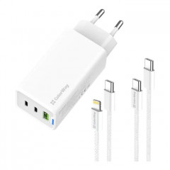 Зарядний пристрій ColorWay GaN Mini 65W PD Port PPS USB (USB-2C1A) cable Type-C&Lightning (CW-CHS058PDCL-WT)
