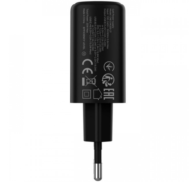 Зарядное устройство для Canyon OnCharge 200 20W 1xPD 1xQC EU Black (CNE-CHA200-31)