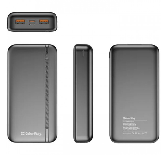 Батарея універсальна ColorWay 20 000 mAh Portable Charger (USB\/QC3.0 + USB-C\/PD\/22.5W) Black (CW-PB200LPB4BK-PD)