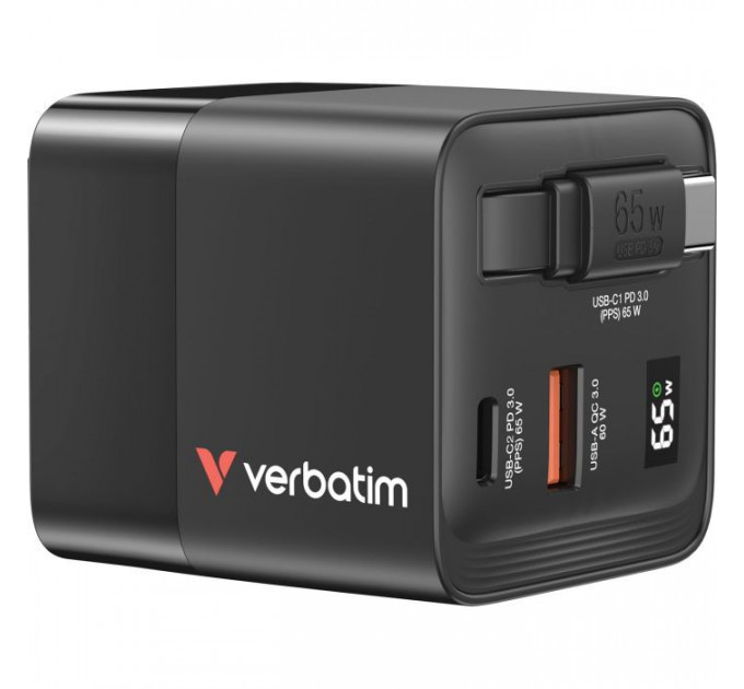 Зарядное устройство для Verbatim GaN 65 W 2 ports (USB-C\/1xUSB-A) (32217)