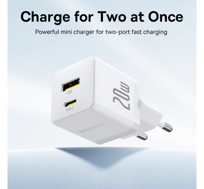 Зарядний пристрій Baseus Palm Fast Charger C+U 20W moon white (P10111608213-00)