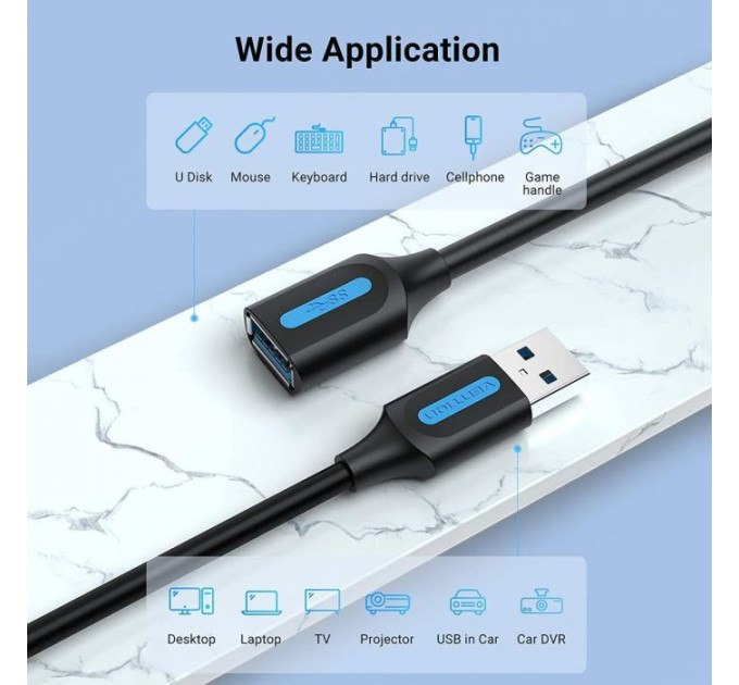 Дата кабель USB 2.0 AM\/AF 1.5m black VENTION (CBIBG)