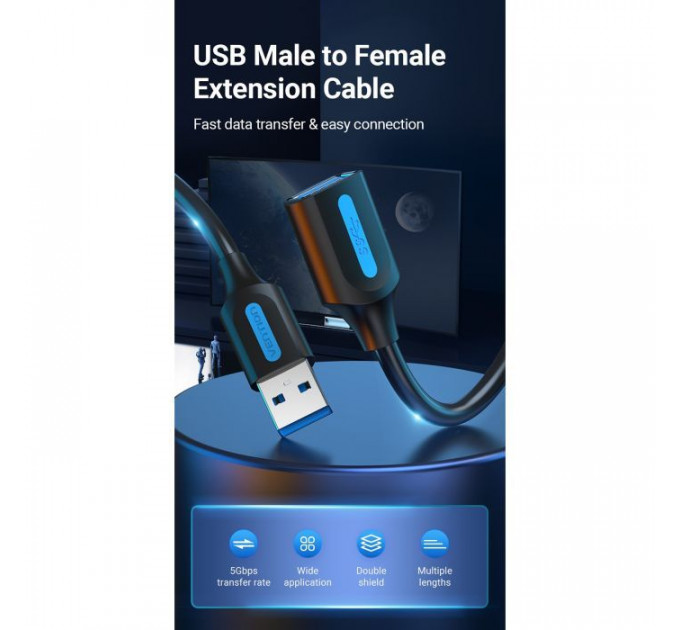 Дата кабель USB 2.0 AM\/AF 1.5m black VENTION (CBIBG)