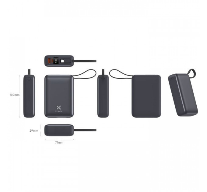Батарея универсальная Vinga 20000 mAh 45W Display Cable (VPBB2045C)