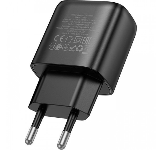 Зарядний пристрій HOCO C140A Smart USB QC3.0 Black (6942007627788)