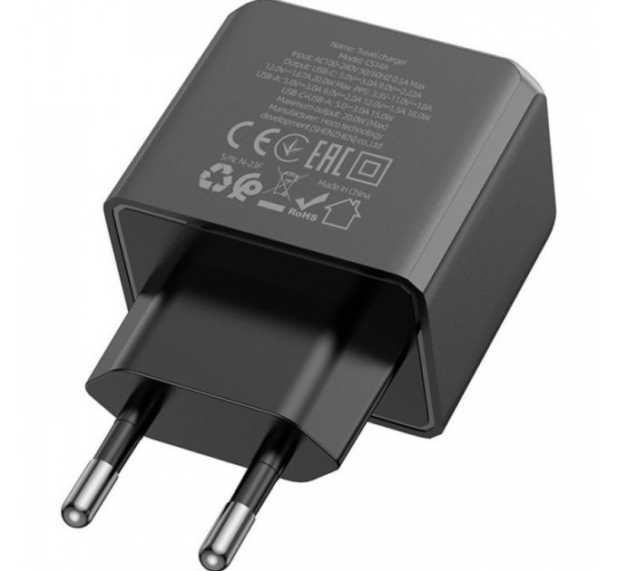 Зарядний пристрій HOCO CS14A Ocean 1xUSB-C PD20W + 1xUSB QC3.0 Black (6942007603898)