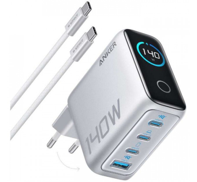 Зарядное устройство Anker Laptop GaN 140W 3xUSB-C PD3.1+USB-A+display+cabel Silver (B2697G41) Зарядное устройство Anker Laptop GaN 140W 3xUSB-C PD3.1+USB-A+display+cabel Silver (B2697G41)