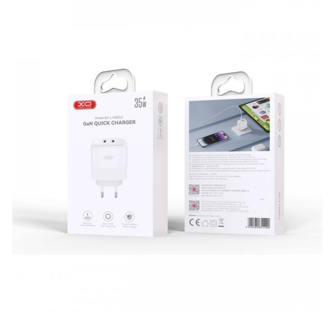 Зарядний пристрій XO L140 35W 2xUSB-C PD White (L140_White)