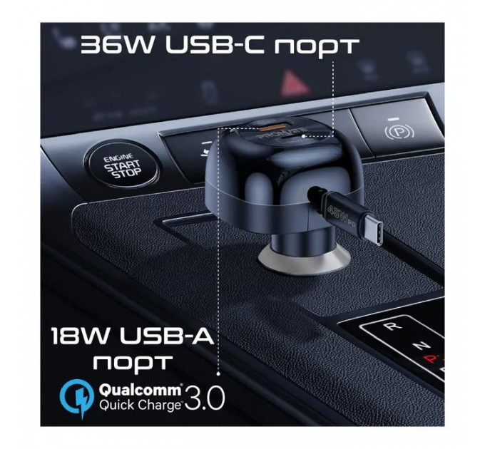 Зарядний пристрій Promate 62W USB-C cable + USB-A\/USB-C ports (powerdrive-rc65)