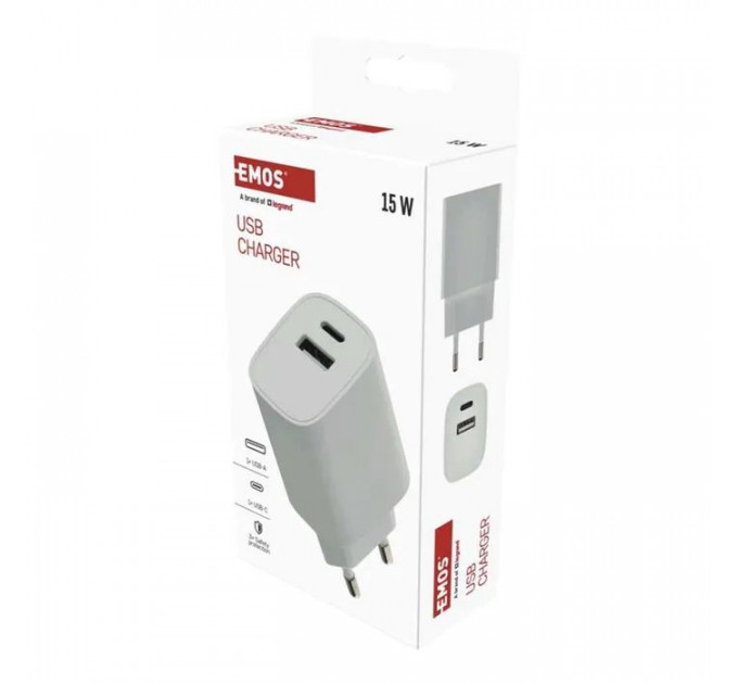 Зарядний пристрій EMOS V02B15 1xUSB-A + 1xUSB-C 15W GaN (V02B15)