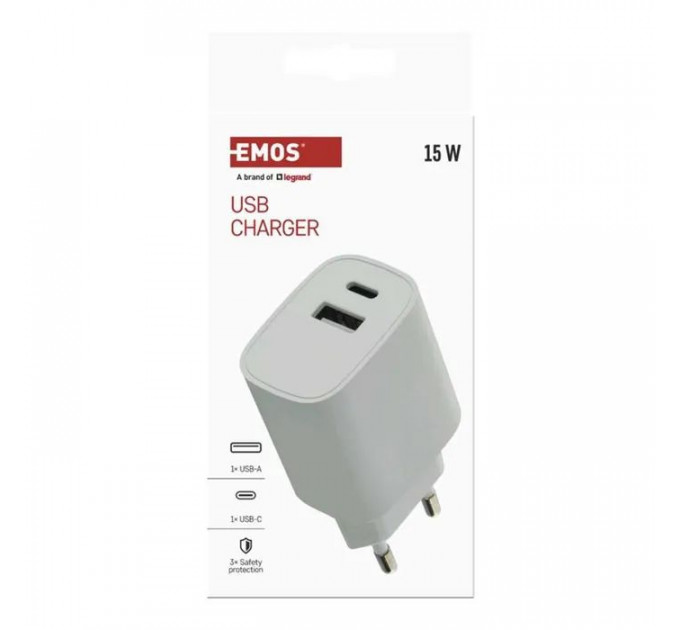 Зарядний пристрій EMOS V02B15 1xUSB-A + 1xUSB-C 15W GaN (V02B15)