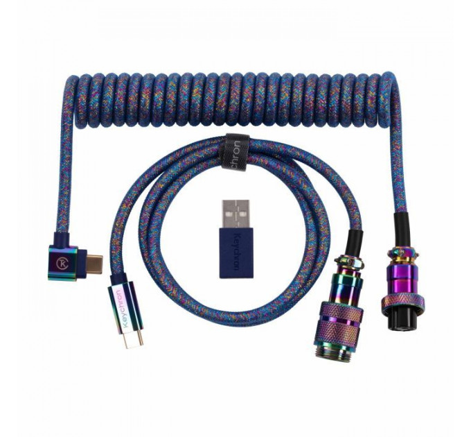 Дата кабель USB-C + USB A to USB-C 1.08m Premium Coiled Aviator blue Keychron (CAB8_KEYCHRON)