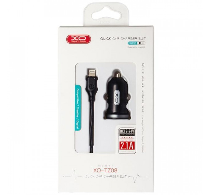Зарядний пристрій XO 2xUSB 2.1A + cable USB to Lightning black (TZ08-L-BK)
