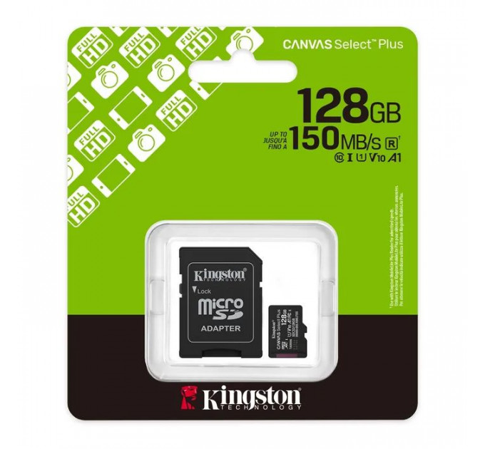 Карта пам/'яті Kingston 128GB (з SD адаптером) Class 10 UHS-I U1 V10 A1 (SDCS3\/128GB)