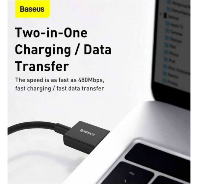 Дата кабель USB 2.0 AM to Lightning 2.0m 2.4A black Baseus (CALYS-C01)