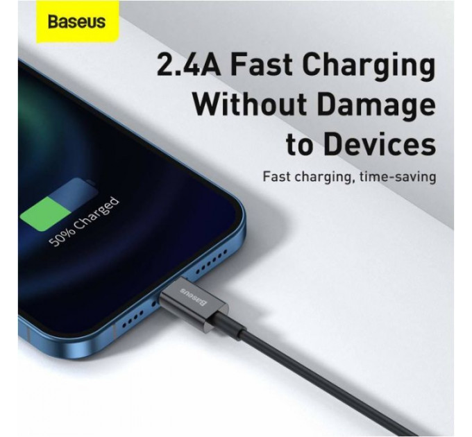 Дата кабель USB 2.0 AM to Lightning 2.0m 2.4A black Baseus (CALYS-C01)