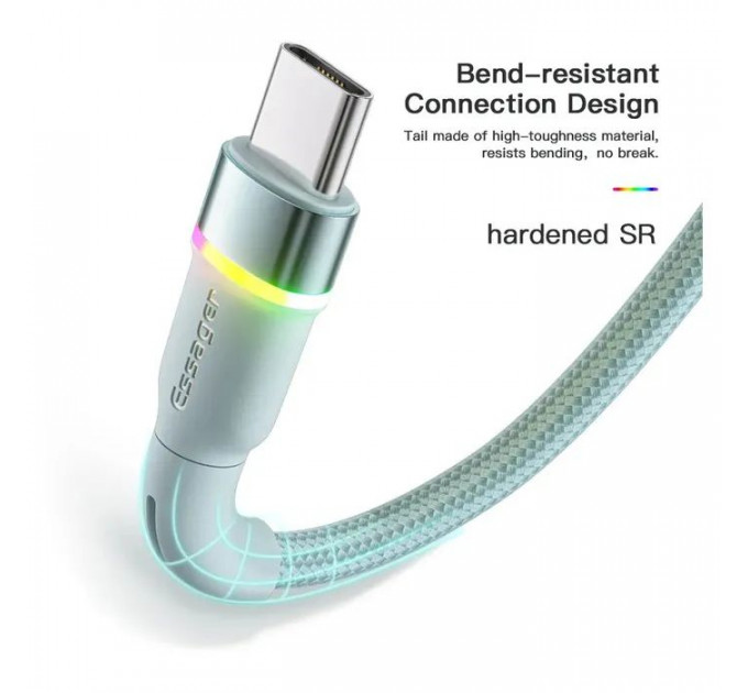 Дата кабель USB 2.0 AM to USB-C 1.0m 3A LED blue Essager (EXCT-XCD03)