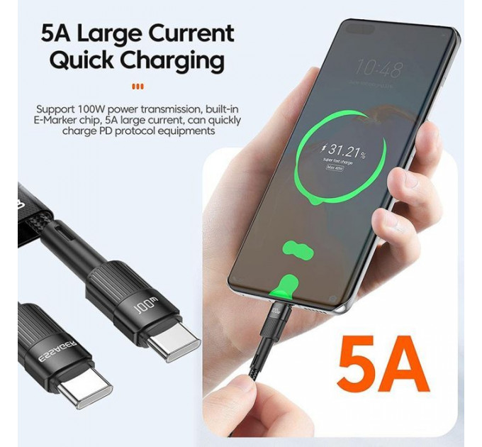 Дата кабель USB-C to USB-C 1.0m 100W black Essager (EXCTT1-XC01)