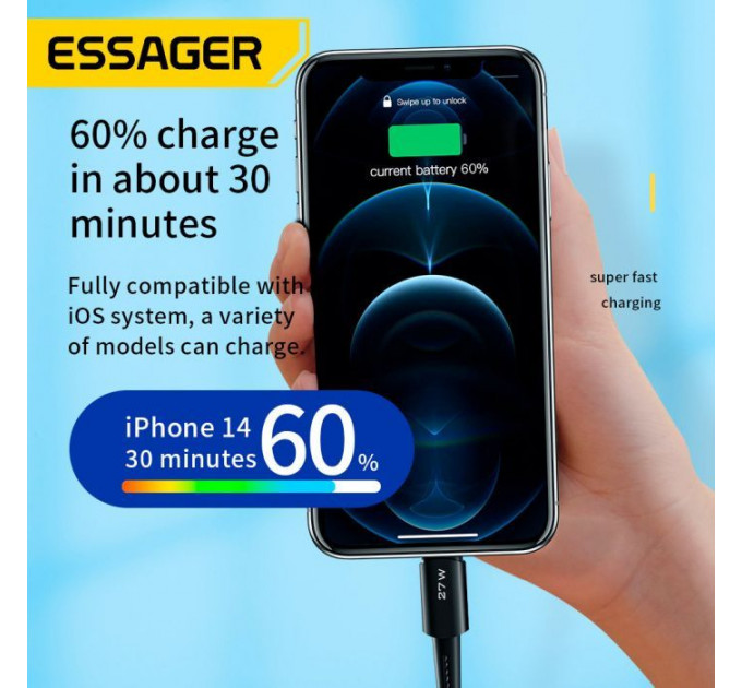 Дата кабель USB-C to Lightning 0.5m 20W black Essager (EXCTL-CGB01)