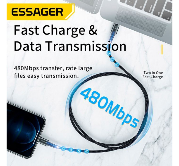 Дата кабель USB-C to Lightning 0.5m 20W black Essager (EXCTL-CGB01)