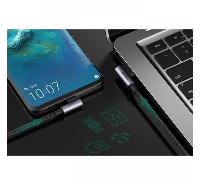 Дата кабель USB 2.0 AM to USB-C 0.5m 3A 90° corner US176 black Ugreen (20855)