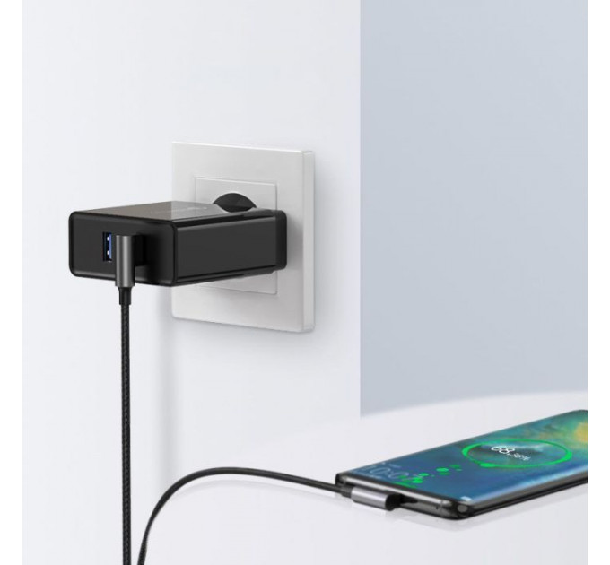 Дата кабель USB 2.0 AM to USB-C 0.5m 3A 90° corner US176 black Ugreen (20855)