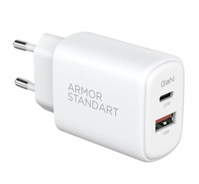 Зарядное устройство для Armorstandart 1xUSB-C PD25W + 1xUSB QC3.0 GaN white (ARM87066)