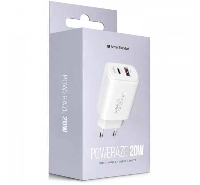 Зарядное устройство для Armorstandart 1xUSB-C PD25W + 1xUSB QC3.0 GaN white (ARM87066)