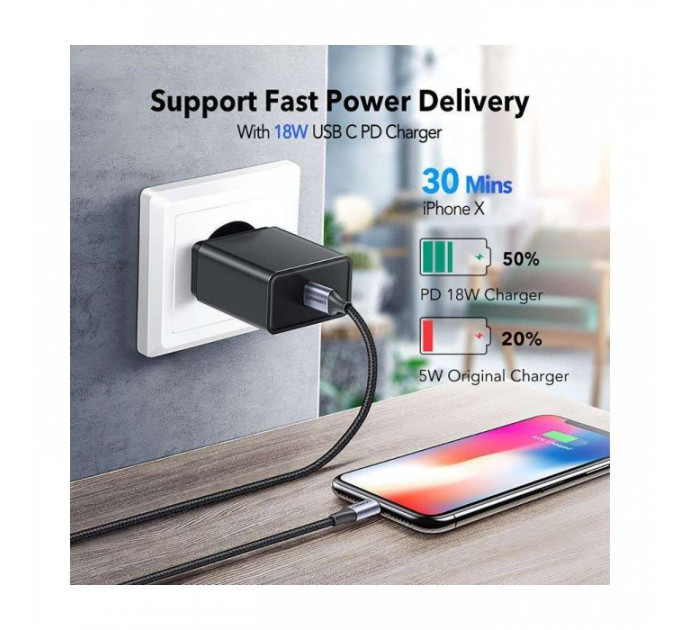 Дата кабеля USB-C to Lightning 1.0m 3A 60W US304 black Ugreen (60759)