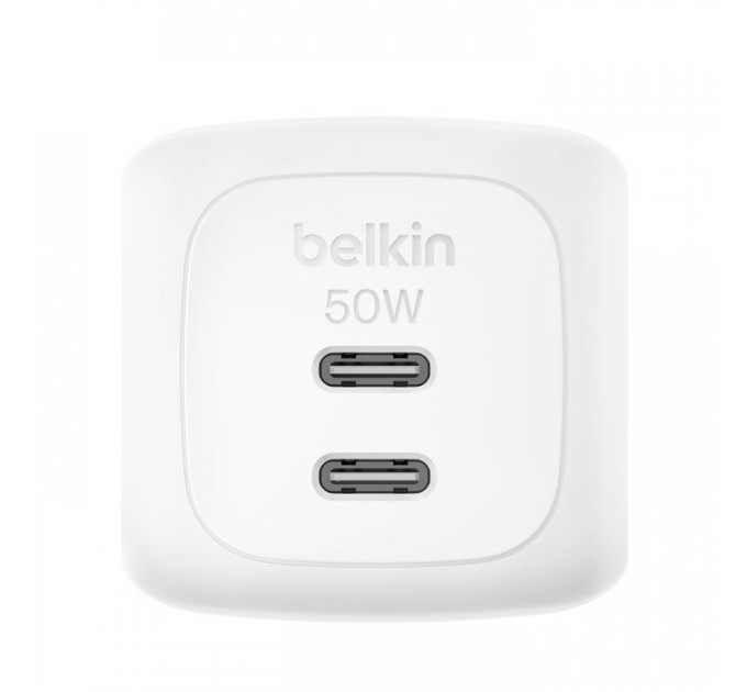 Зарядное устройство для Belkin 2xUSB-C PD50W GaN PPS + cable USB-C to USB-C 1.0m white (WCH019KQ1MWH-B6)