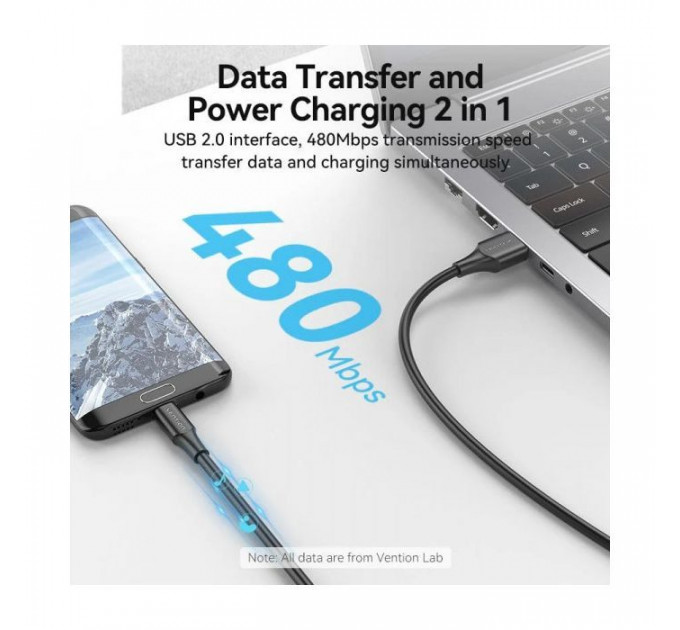 Дата кабель USB 2.0 AM to Micro 5P 1.0m black VENTION (CTIBF)