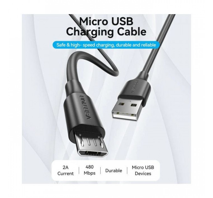 Дата кабель USB 2.0 AM to Micro 5P 1.0m black VENTION (CTIBF)