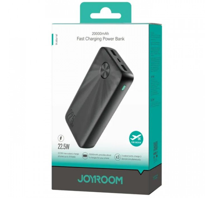 Батарея универсальная JOYROOM 20000mAh 22,5W PD, QC/3.0, 2*USB-A, USB-C In/Out Black (JR-PBF16)