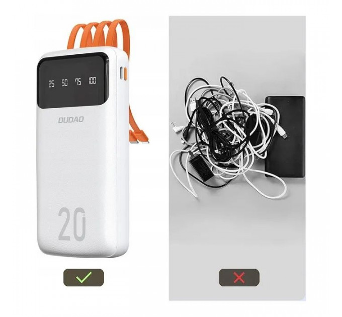 Батарея універсальна Dudao K6Pro+ 20000mAh 10W with USB-C\/Lightning\/MicroUSB\/USB-A cables (6977196682409)
