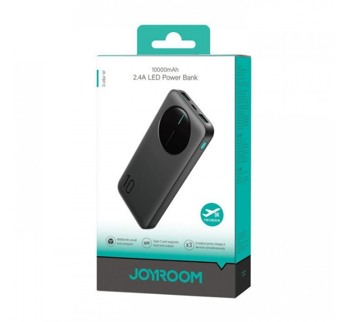Батарея універсальна JOYROOM 10000mAh 12W 2*USB-A, USB-C In\/Out, Black (JR-PBF12 \/ 6956116713256)