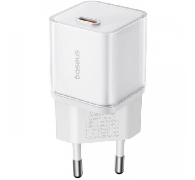 Зарядний пристрій Baseus 1xUSB-C 30W GaN5S white (P10162504213-00)