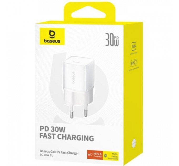 Зарядний пристрій Baseus 1xUSB-C 30W GaN5S white (P10162504213-00)