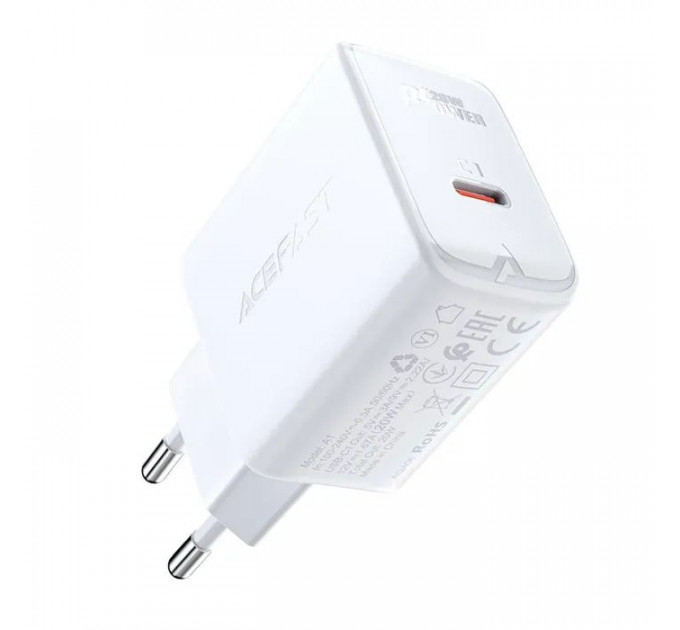 Зарядний пристрій Acefast 1xUSB-C PD20W A1 white (6974316280040)