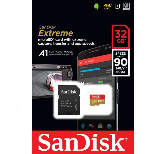 Карта пам/'яті SanDisk 32GB microSDHC V30 A1 UHS-I U3 4K Extreme (SDSQXAF-032G-GN6MA)