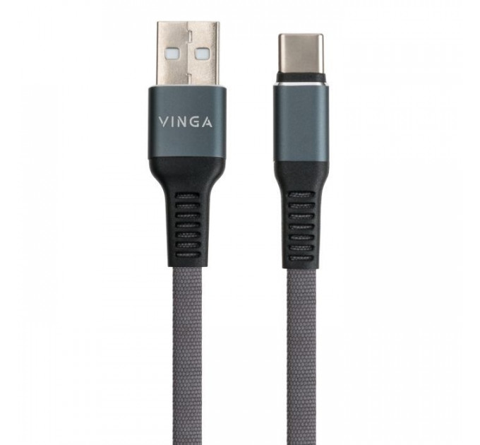 Дата кабель USB 2.0 AM to USB-C 1.0m flat nylon gray Vinga (VCPDCTCFNB1GR)