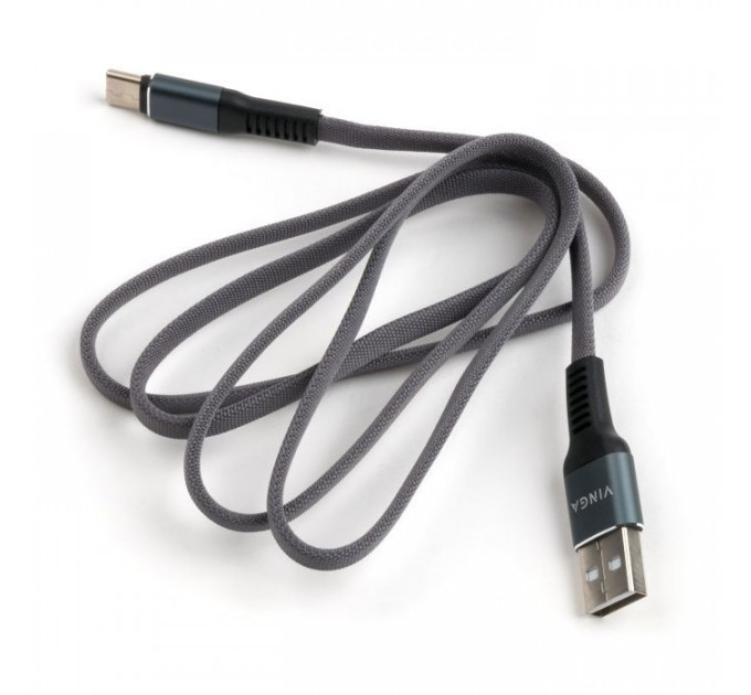 Дата кабель USB 2.0 AM to USB-C 1.0m flat nylon gray Vinga (VCPDCTCFNB1GR)
