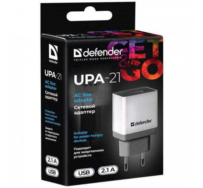 Зарядний пристрій Defender UPA-21 white, 1xUSB, 5V \/ 2.1A (83571)