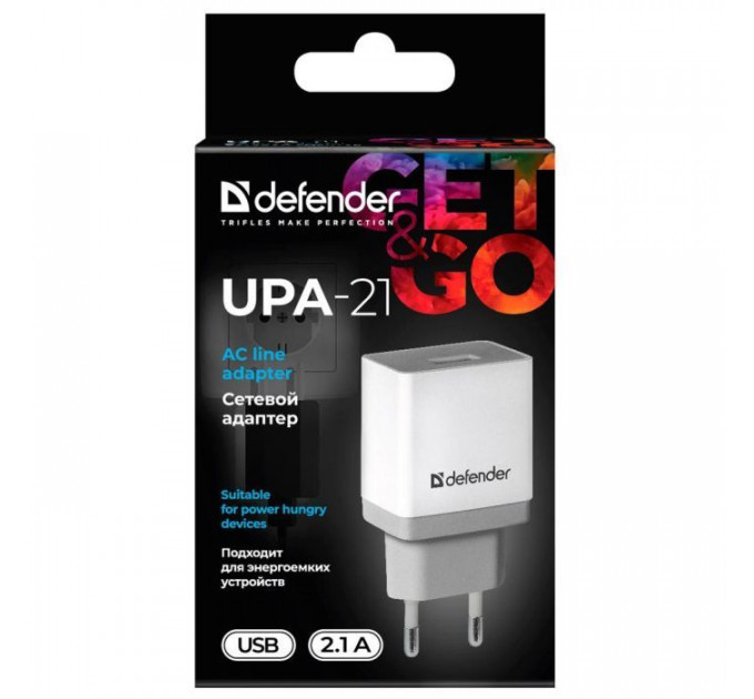 Зарядний пристрій Defender UPA-21 white, 1xUSB, 5V \/ 2.1A (83571)