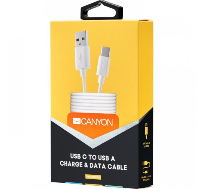 Дата кабель USB 2.0 AM to USB-C 1.0m white Canyon (CNE-USBC1W)