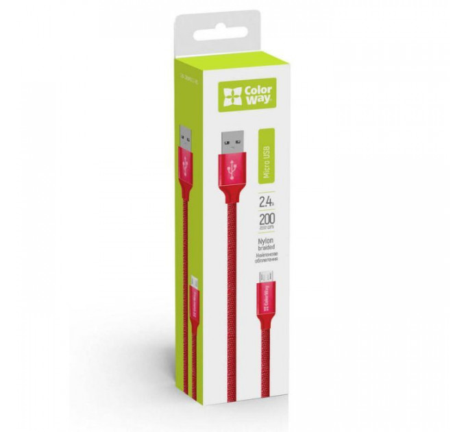 Дата кабеля USB 2.0 AM to Micro 5P 2.0m Red ColorWay (CW-CBUM009-RD)